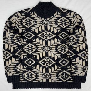 Lauren Ralph Lauren Fair Isle Wool Sweater Women’s Large Hand Knit Nordic Aztec